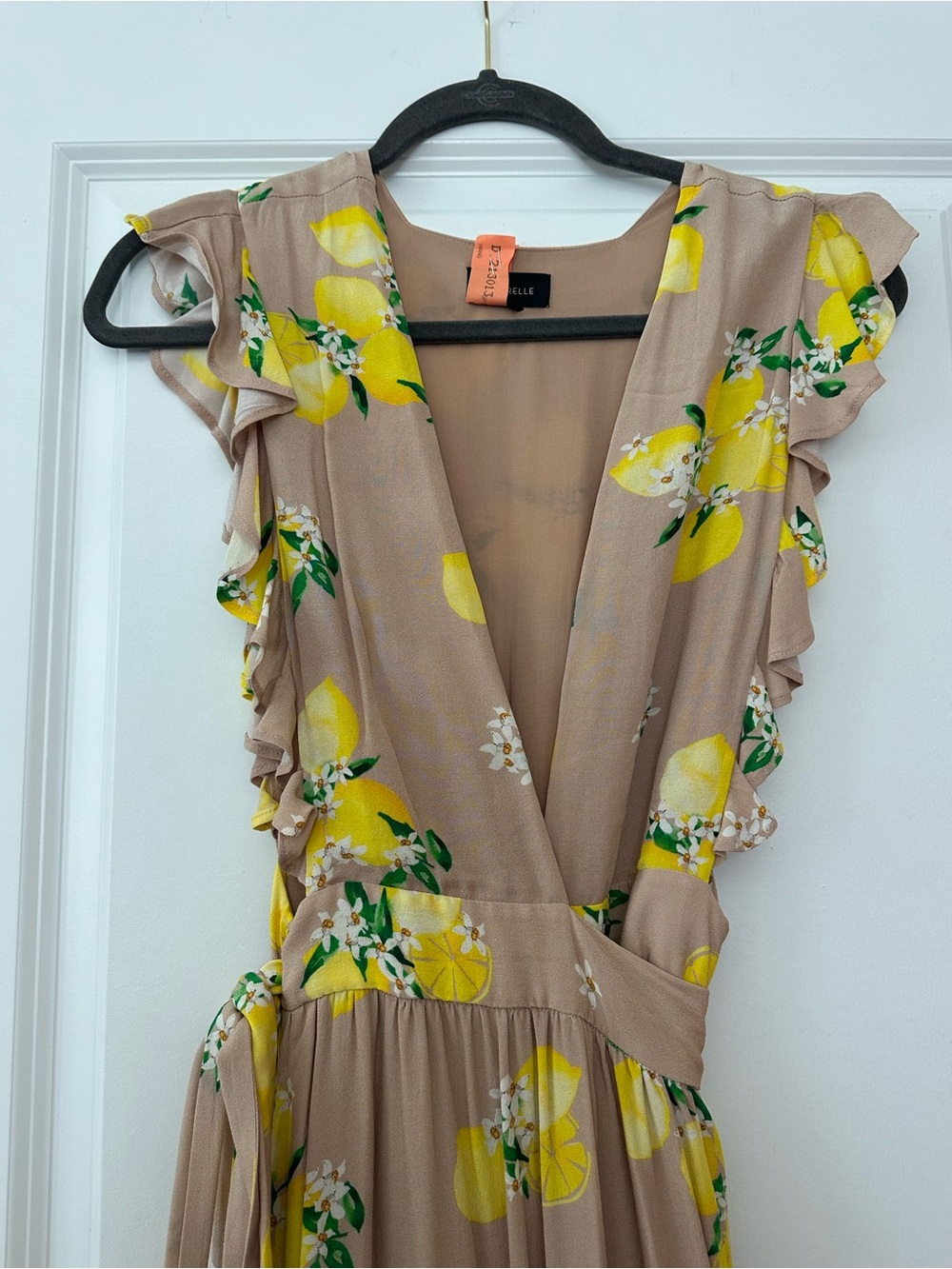 MAJORELLE Beige Maxi Dress with Yellow Lemon Print
